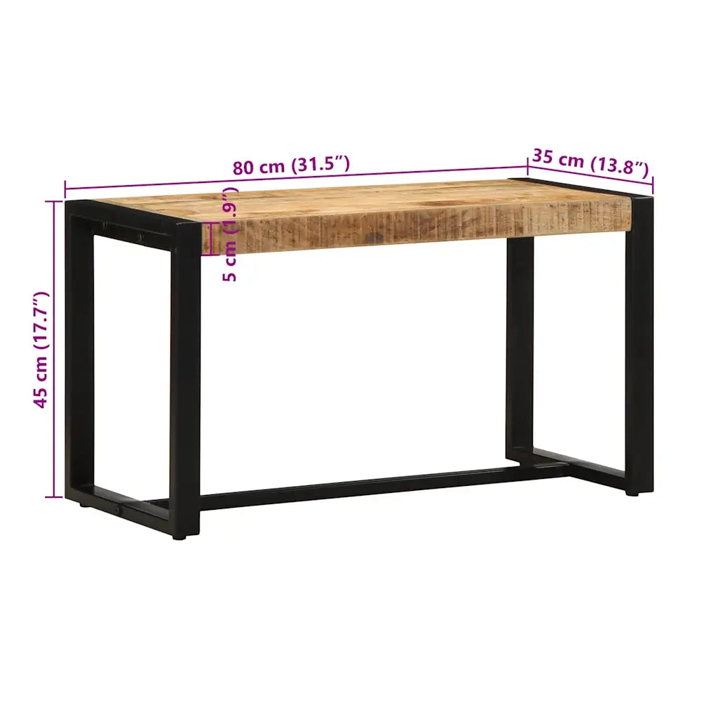 Panca-Sgabello 80x35x45 cm in Legno Massello di Mango Grezzo