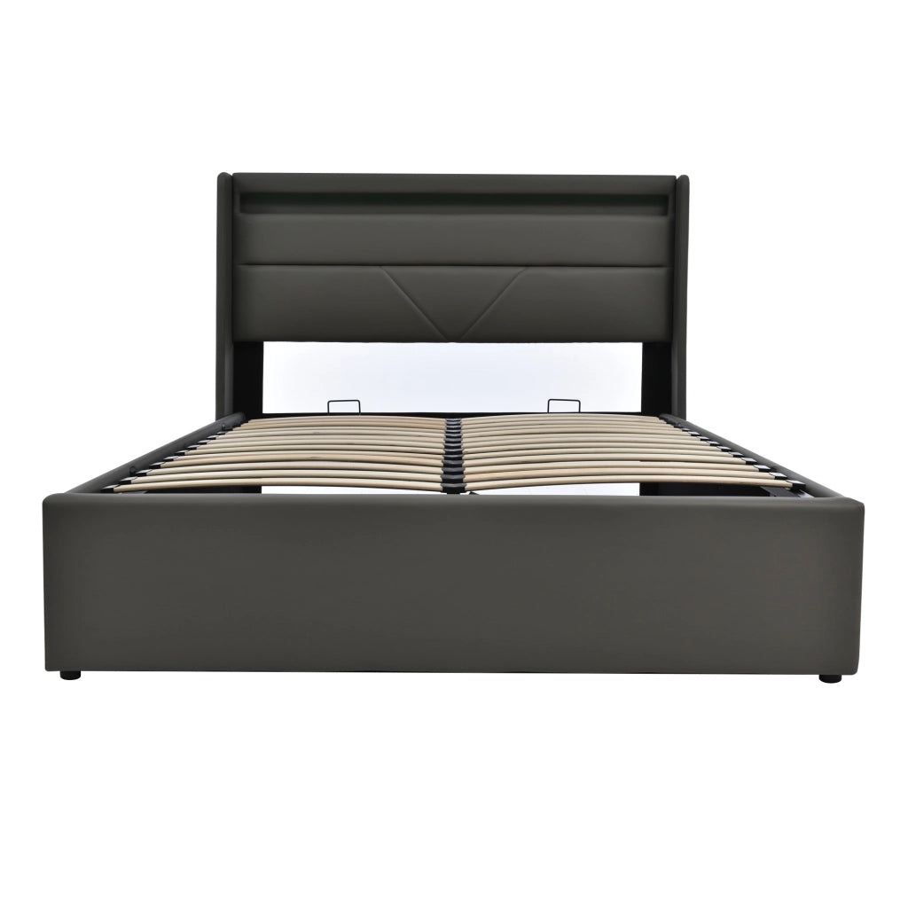 Letto contenitore imbottito grigio 140x200 cm con LED
