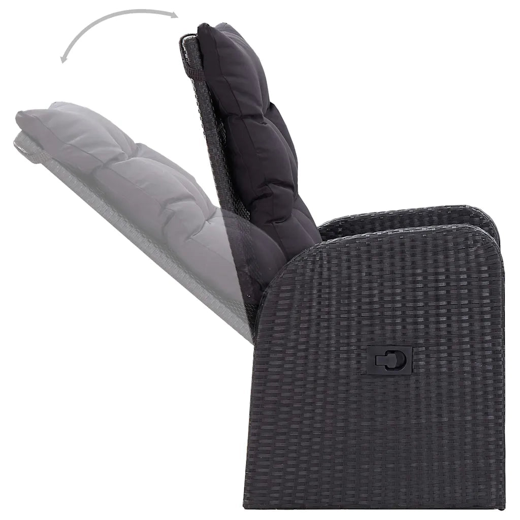 Set da Pranzo da Giardino 3 pz con Cuscini Nero 3099491