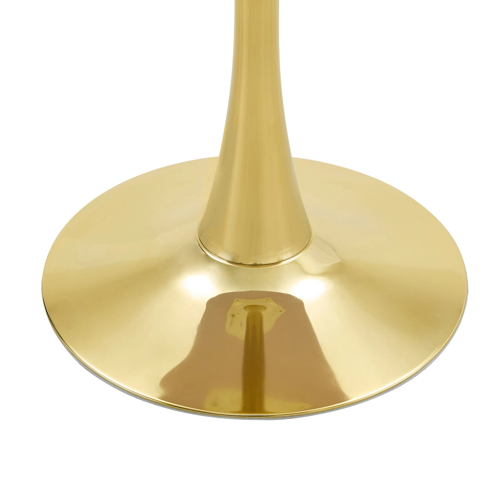 Tavolo rotondo con piano termoformato in MDF e metallo oro e noce