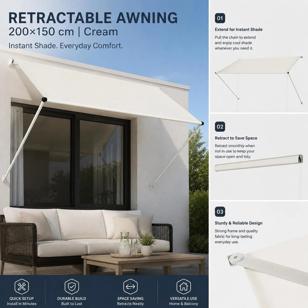 Retractable Awning 200x150 Cm Cream