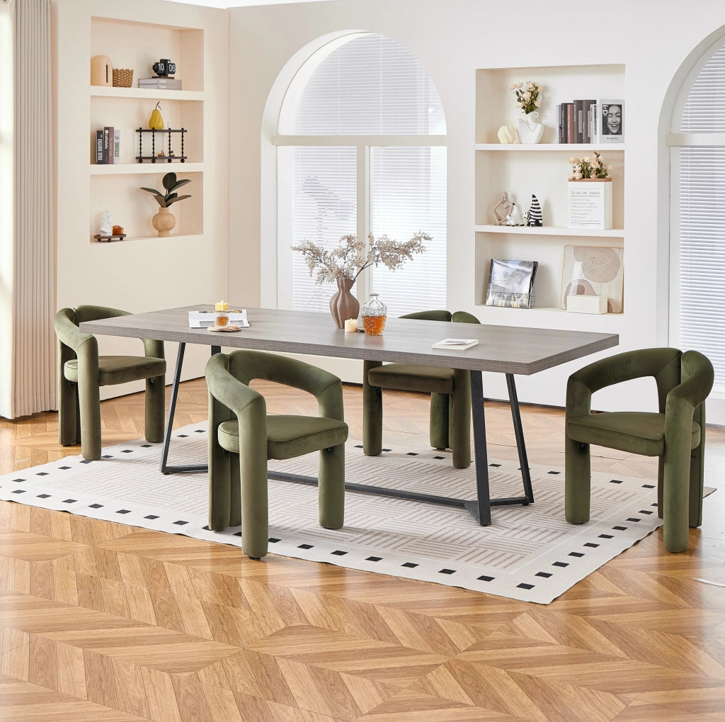 Set di 2 sedie da pranzo in velluto verde con braccioli