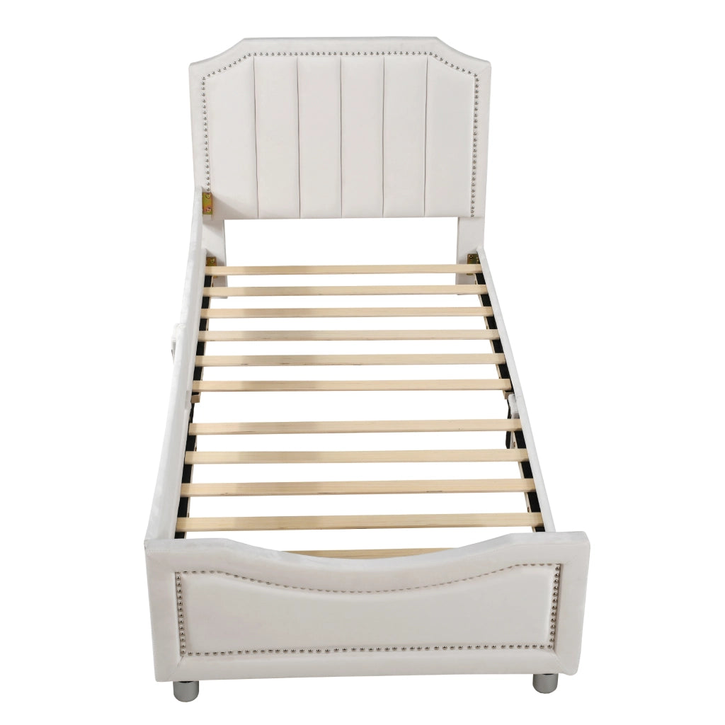 Letto Imbottito Multifunzione ¨C MINIMAL ¨C Flanella Beige 90x200, con Schienale e Braccioli