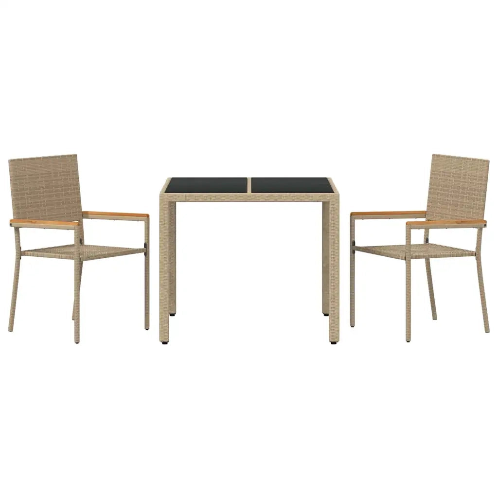 Set da Pranzo per Giardino 3 pcs Beige polyrattan