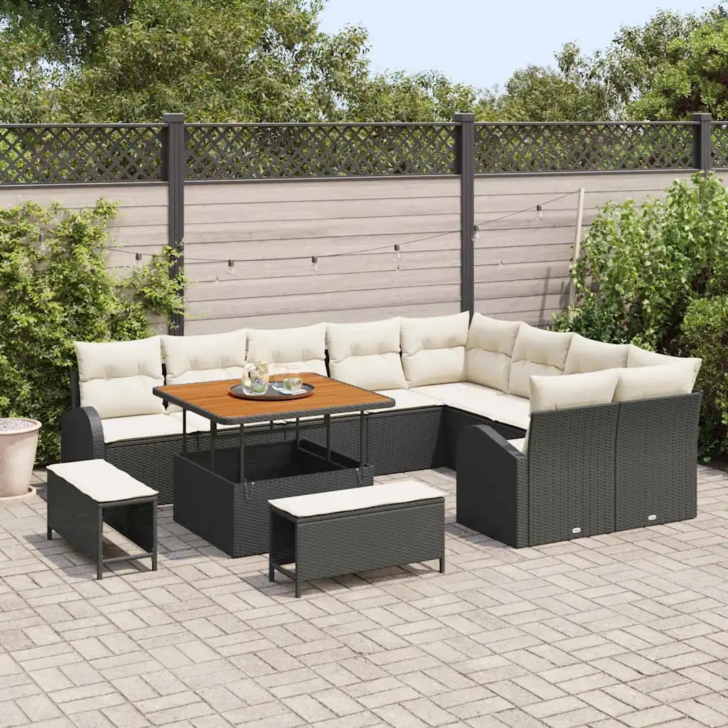Set Divano da Giardino con cuscino 12 pcs Nero e Crema