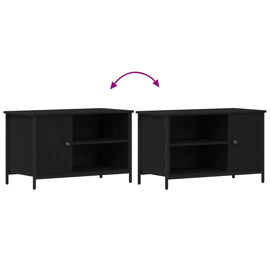 Mobile TV rettangolare con vano contenitore e design contemporaneo per soggiorno 80 x 40 x 50 cm realizzato in legno composito di rovere nero 02_0051825