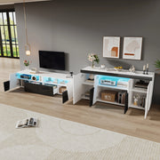 Set mobile TV LED e sideboard; bianco e nero; 180 × 38;5 × 45 cm e 140 × 40 × 65 cm