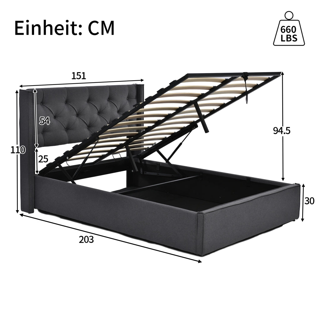 Letto imbottito 140x200 cm con contenitore e testiera trapuntata