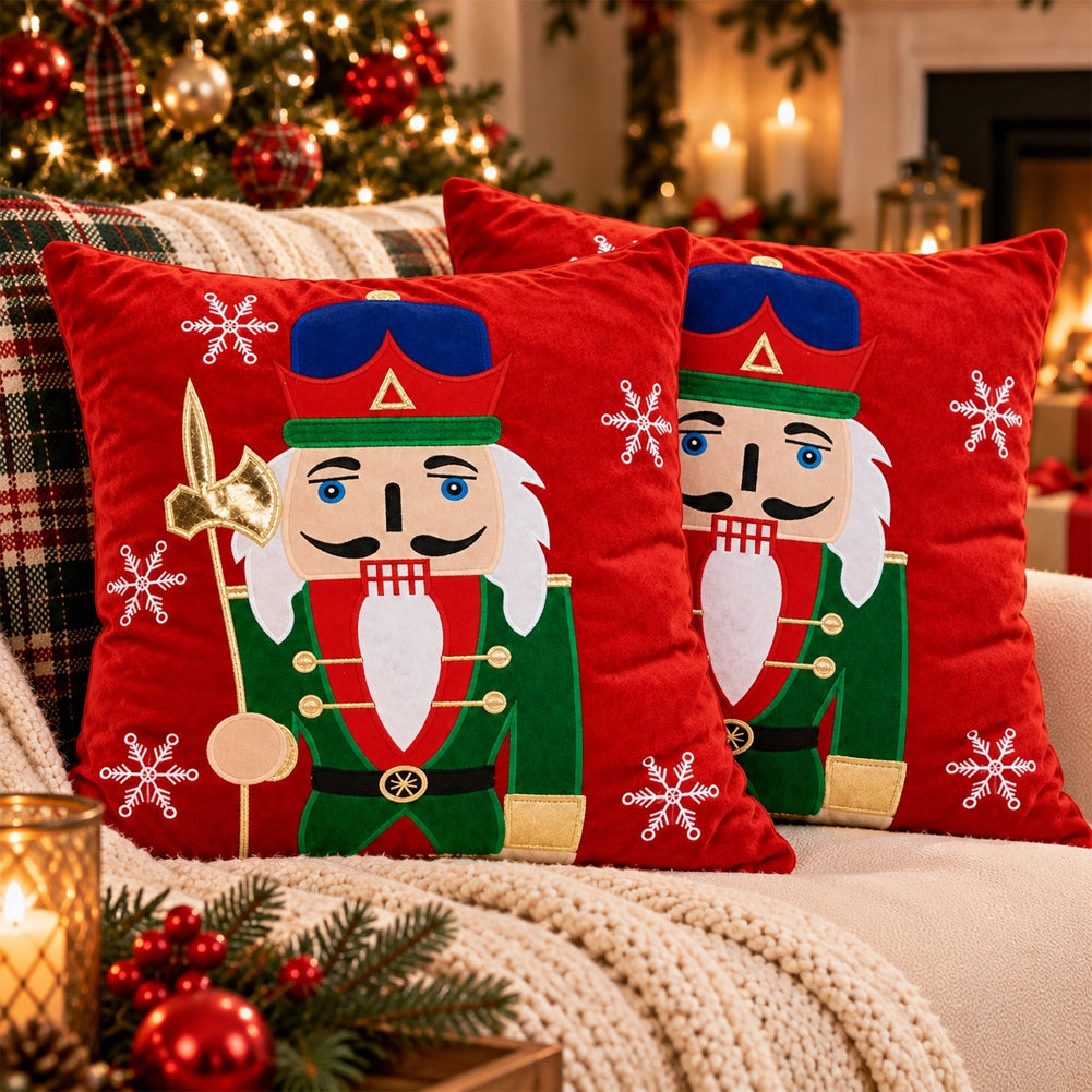 Set 2 Cuscini Natalizi Schiaccianoci 42x42cm Rosso Addobbo di Natale Decorazione