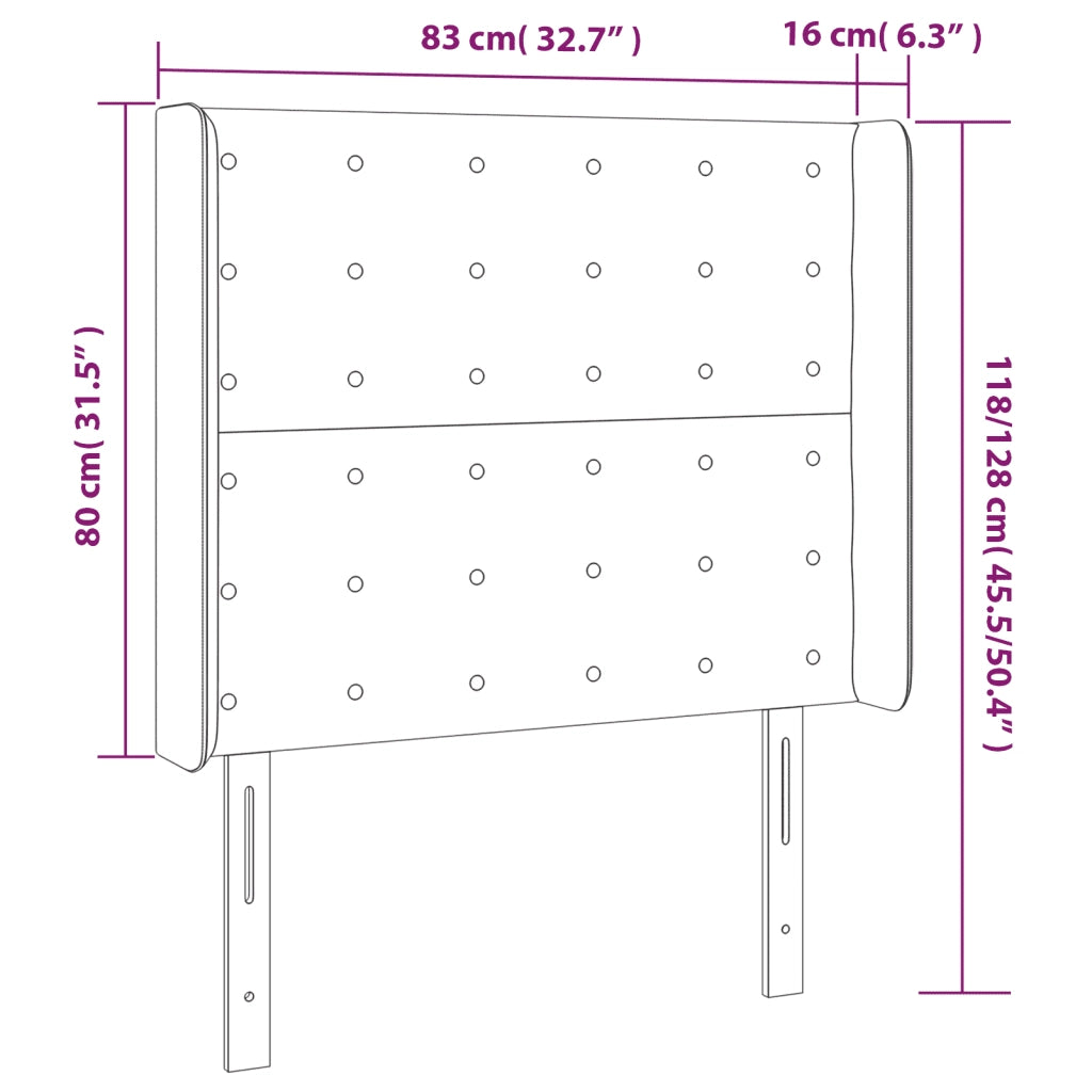 Testiera | Testata a LED Nera 83x16x118/128 cm in Velluto