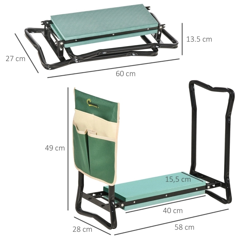 Panca inginocchiatoio da giardino pieghevole 58 x 28 x 49 cm in acciaio verde 2 in 1 -