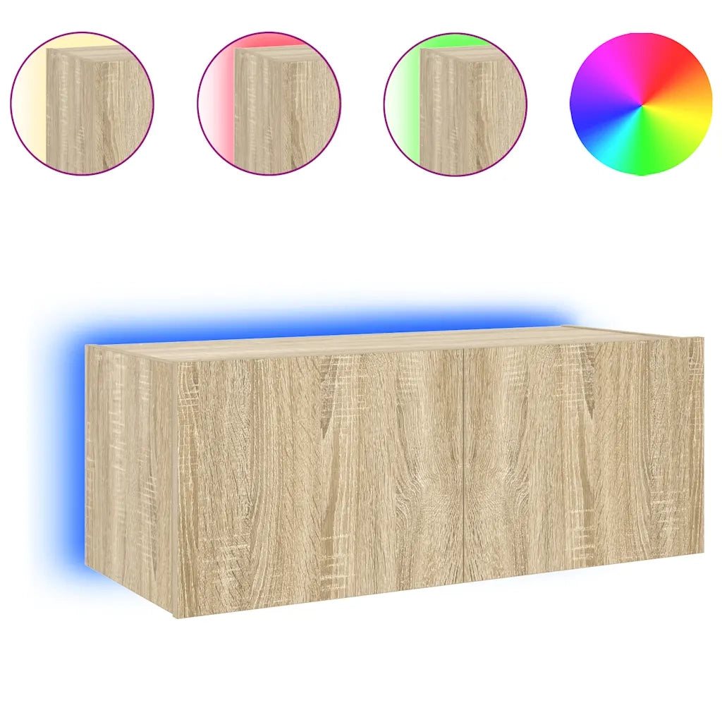 Mobile TV a Parete | Armadietto TV | Mobile Porta TV con Luci LED Rovere Sonoma 80x35x31 cm
