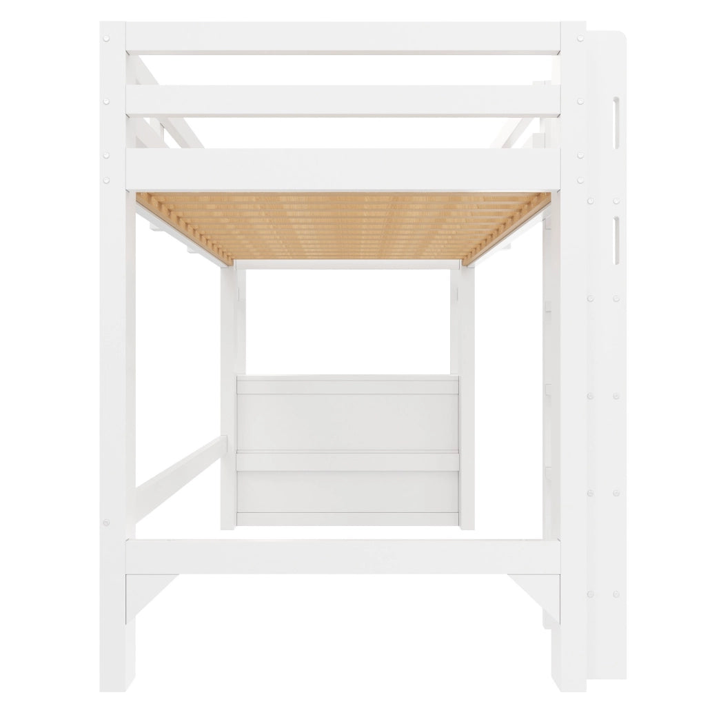 Letto a soppalco 90x200 cm bianco con LED, 3 cassetti e ripiani