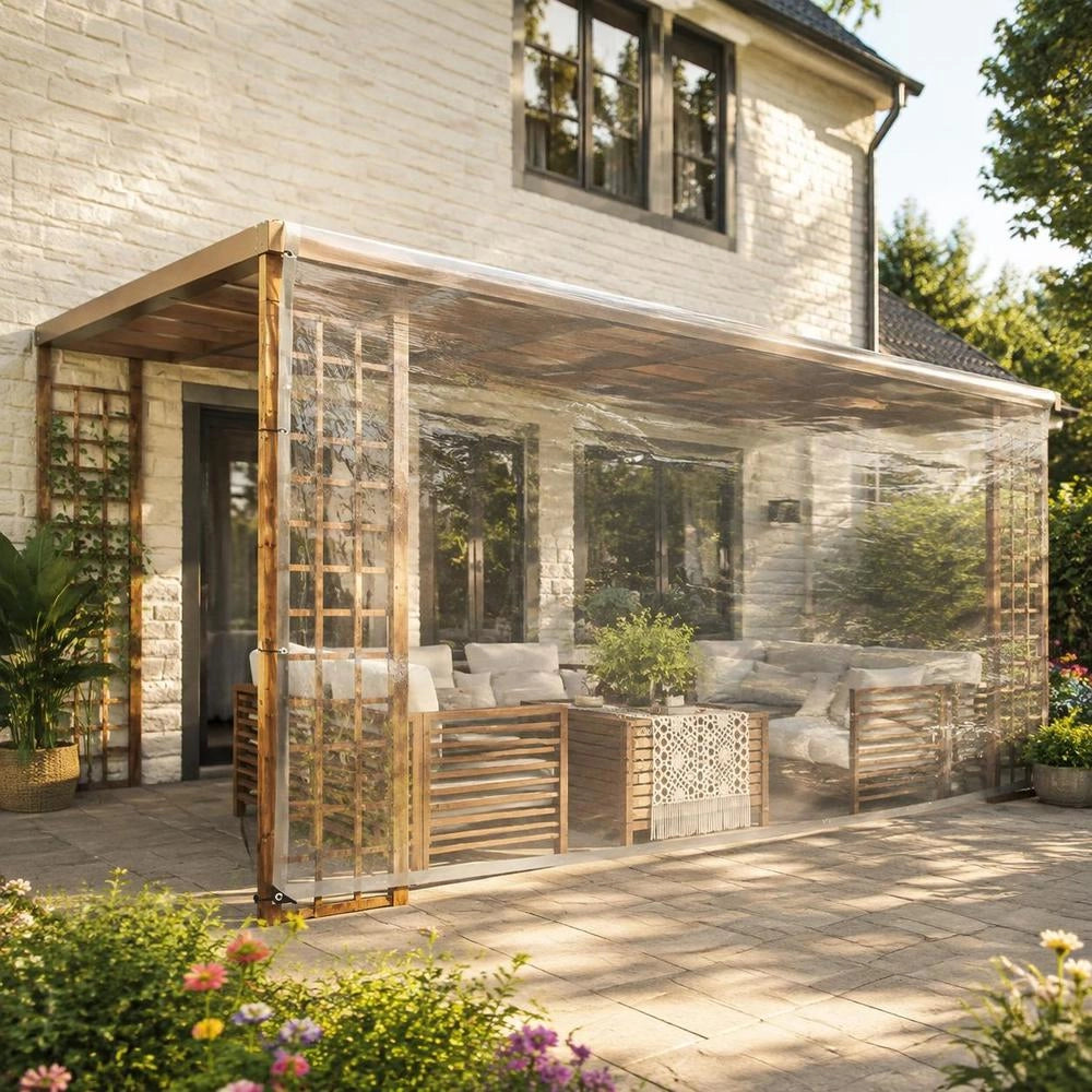Telo trasparente con occhielli, 5x10 m, in polietilene, versatile e resistente, ideale per esterni, giardino e balcone