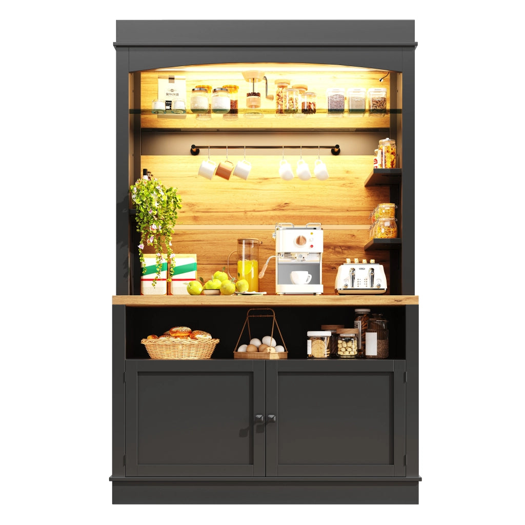 Vetrina con Ripiani e LED ¨C MINIMAL ¨C Nero, 107x43x184 cm