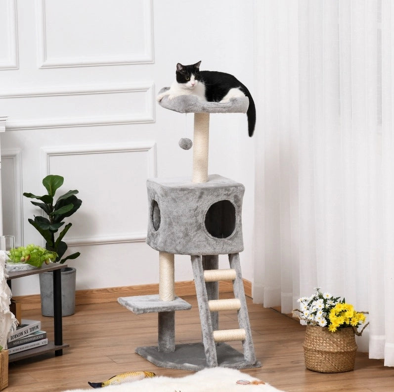 TIRAGRAFFI per gatti 120 cm con grotta, piattaforme e scala, grigio chiaro