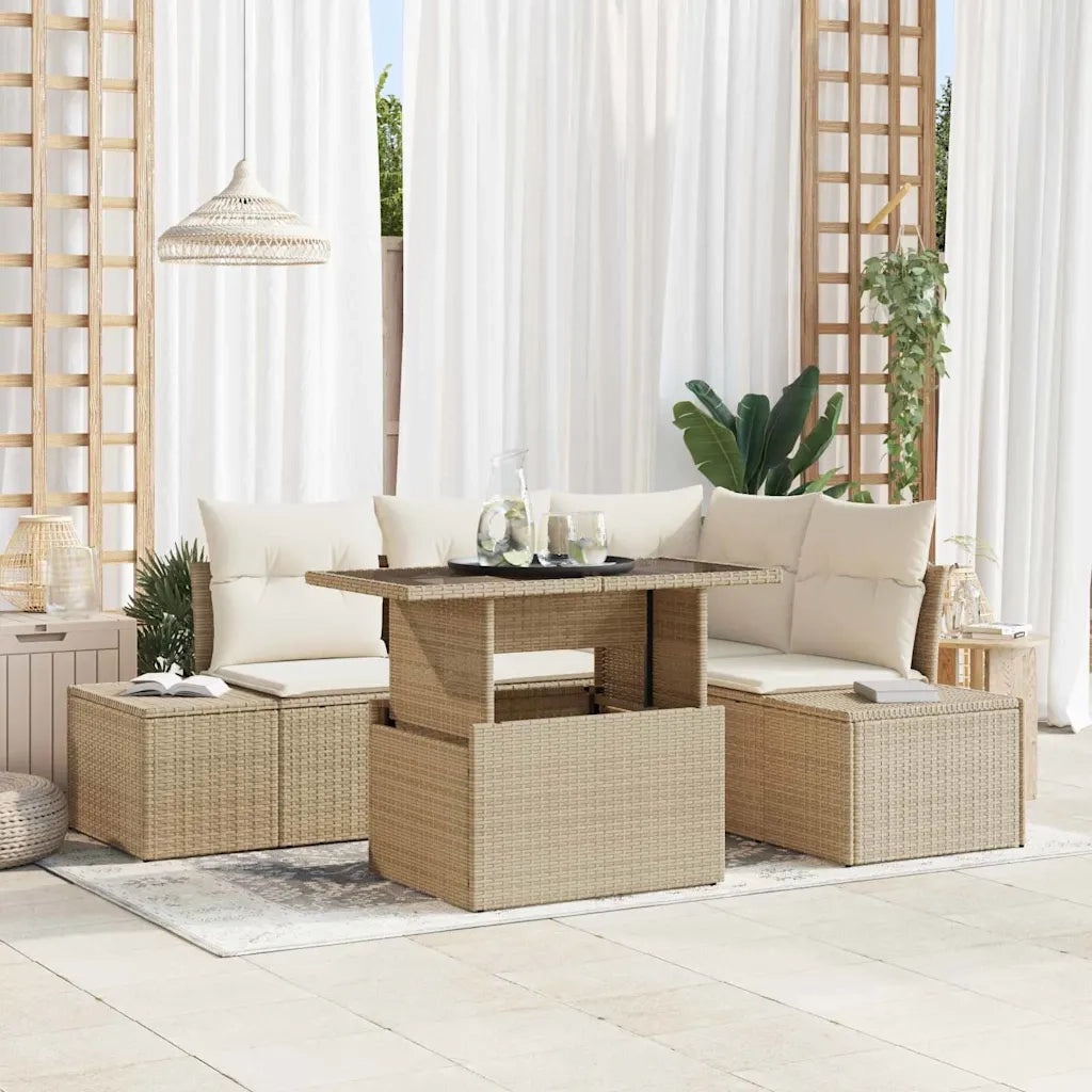 Set Divano da Giardino 5 pcs Beige e Crema polyrattan 3349177