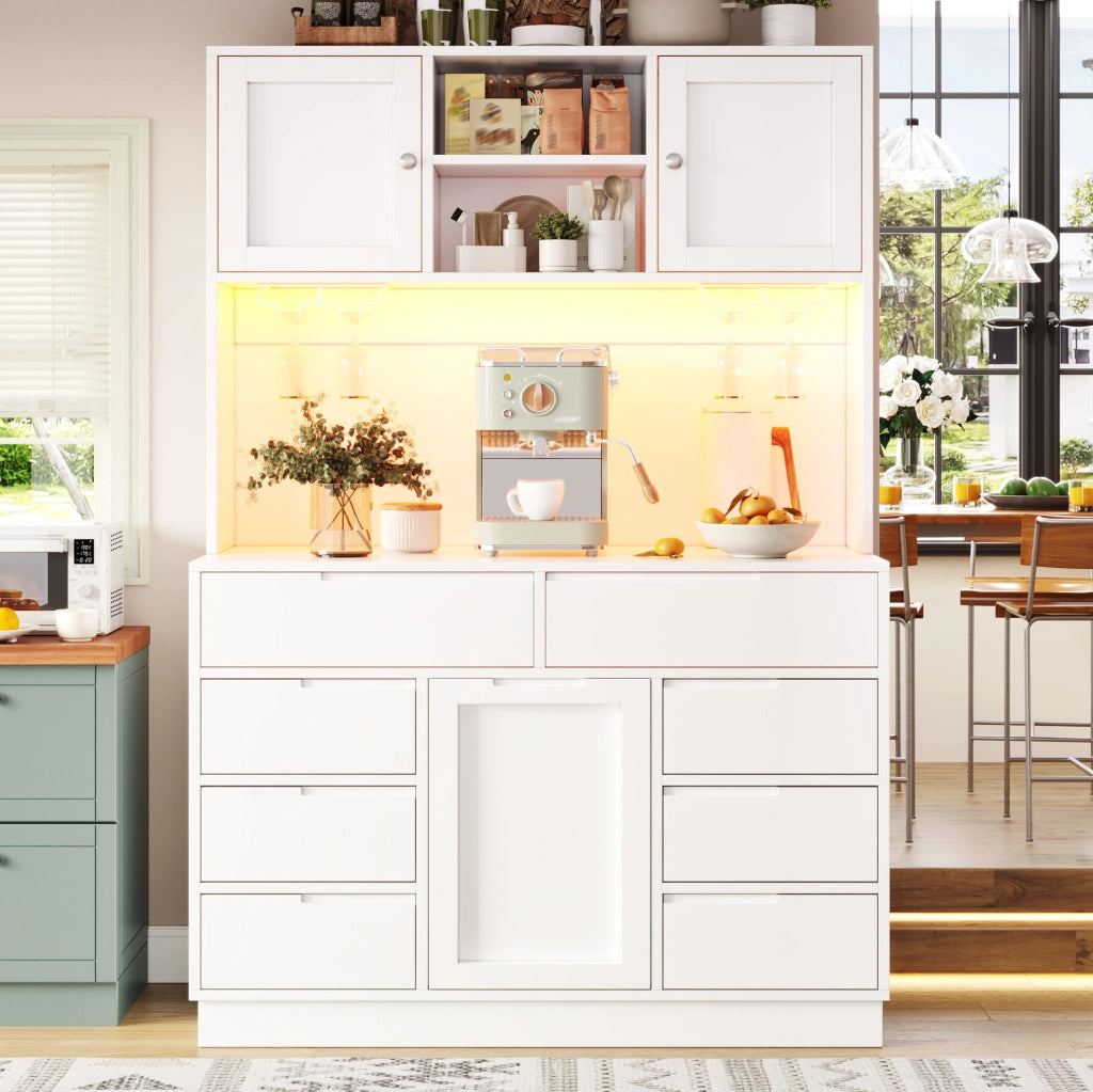 Mobile cucina alto con LED smart, 8 cassetti e ripiani regolabili