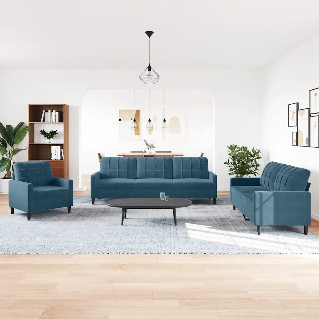 Set di Divani 4 pz con Cuscini Blu in Velluto
