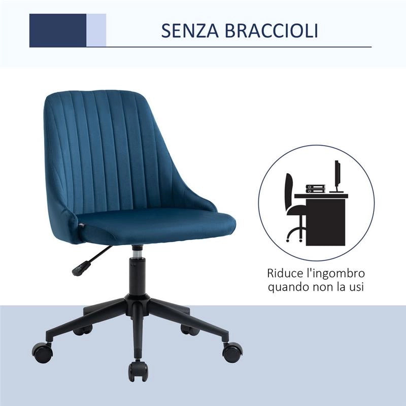SEDIA DA UFFICIO GIREVOLE CON ALTEZZA REGOLABILE 50 X58 X 77-85 CM VELLUTO BLU