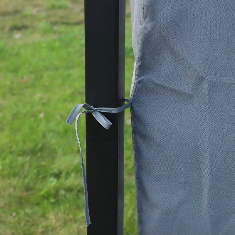Gazebo 3 × 3 m con tetto in policarbonato 6 mm; struttura in metallo grigio; tende e zanzariere; 300 × 300 × 265 cm