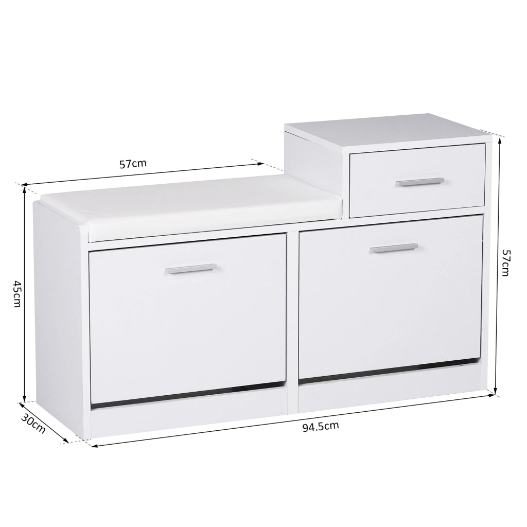 EasyComfort Scarpiera Moderna con Panca Imbottita per 12 Paia di Scarpe, Mobile da Ingresso con Scarpiera, Legno, Elegante, Capiente, 94,5x57x30 cm, Bianco