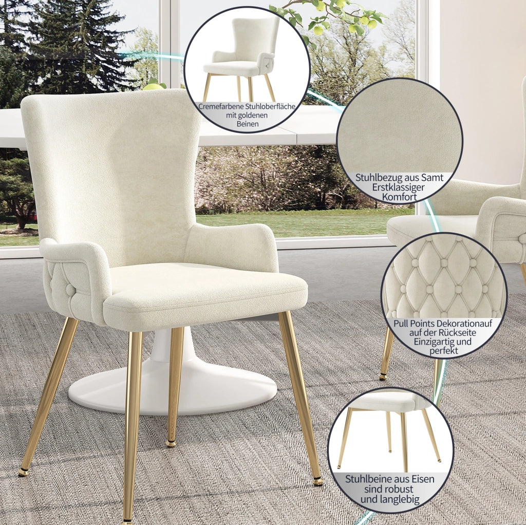 SEDIA da pranzo in velluto beige Set da 4 pezzi con gambe in metallo
