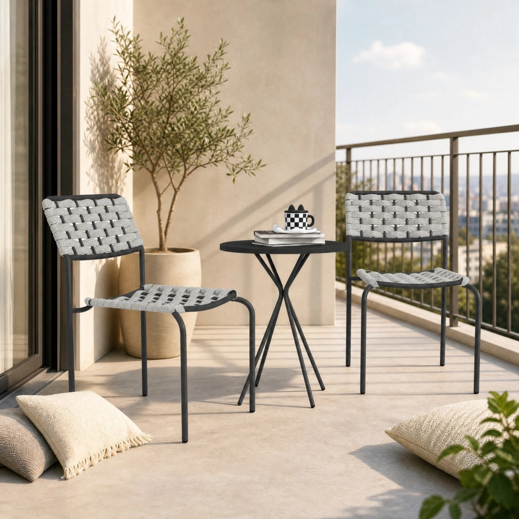 Set bistrot da esterno 3 pezzi con 2 sedie impilabili e tavolo; grigio
