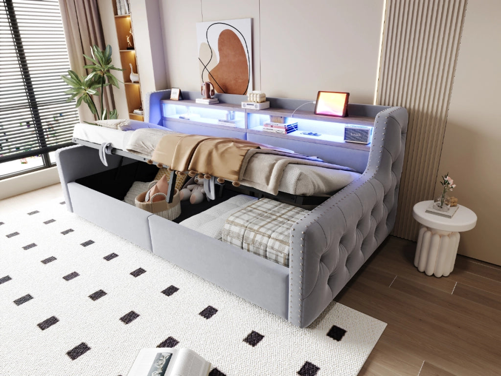 Letto divano con funzione letto e stoccaggio idraulico velluto 90x200 cm