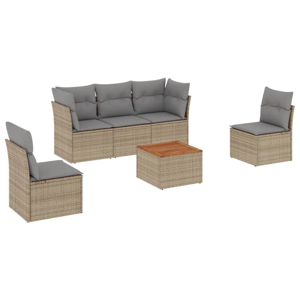 Set Divano da Giardino 6 pz con Cuscini Beige in Polyrattan