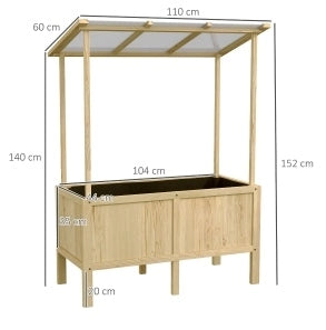 Orto rialzato ULEVR 110x60x152/140 cm in legno di abete con tetto in policarbonato e rivestimento interno