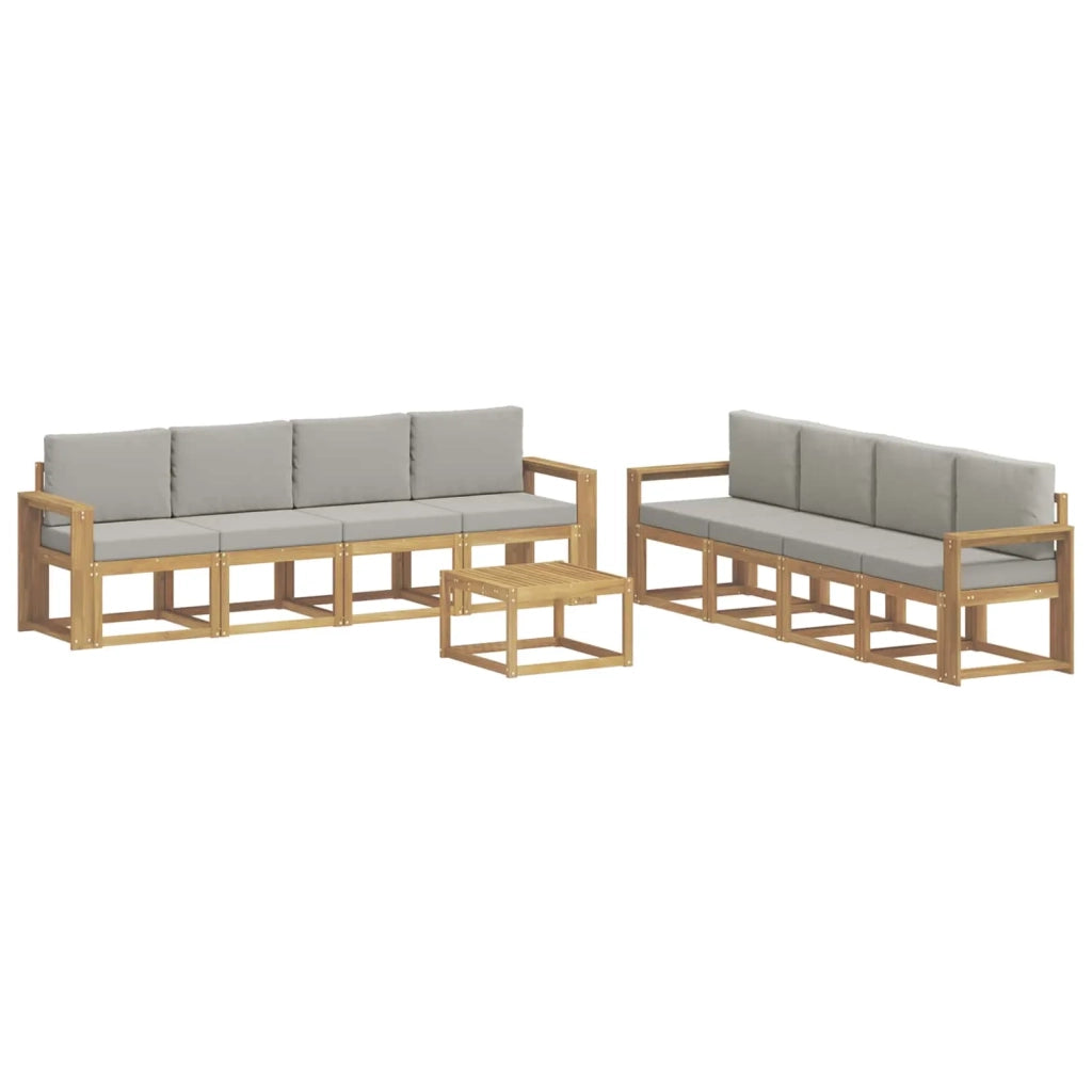 Set di divani da esterno 9 pz Bianco e Grigio Chiaro Poliestere 3387425