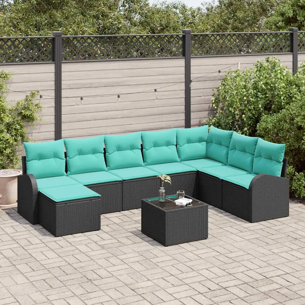 Set di divani con cuscino 9 pcs Nero e Turchese polyrattan 3354845