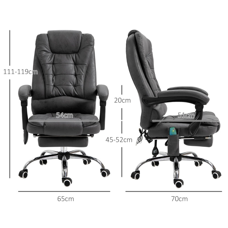 Sedia da ufficio con funzione massaggio e riscaldamento, ergonomica, 6 punti di massaggio, poggiapiedi, telecomando, poliestere, 65 x 160 x 104 cm,