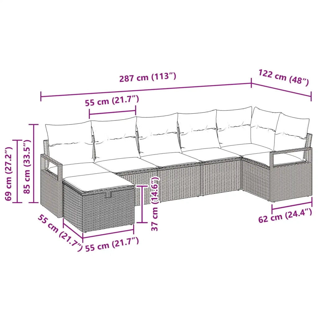 Set di divani con cuscino 7 pcs Marrone e Rosso polyrattan 3359203