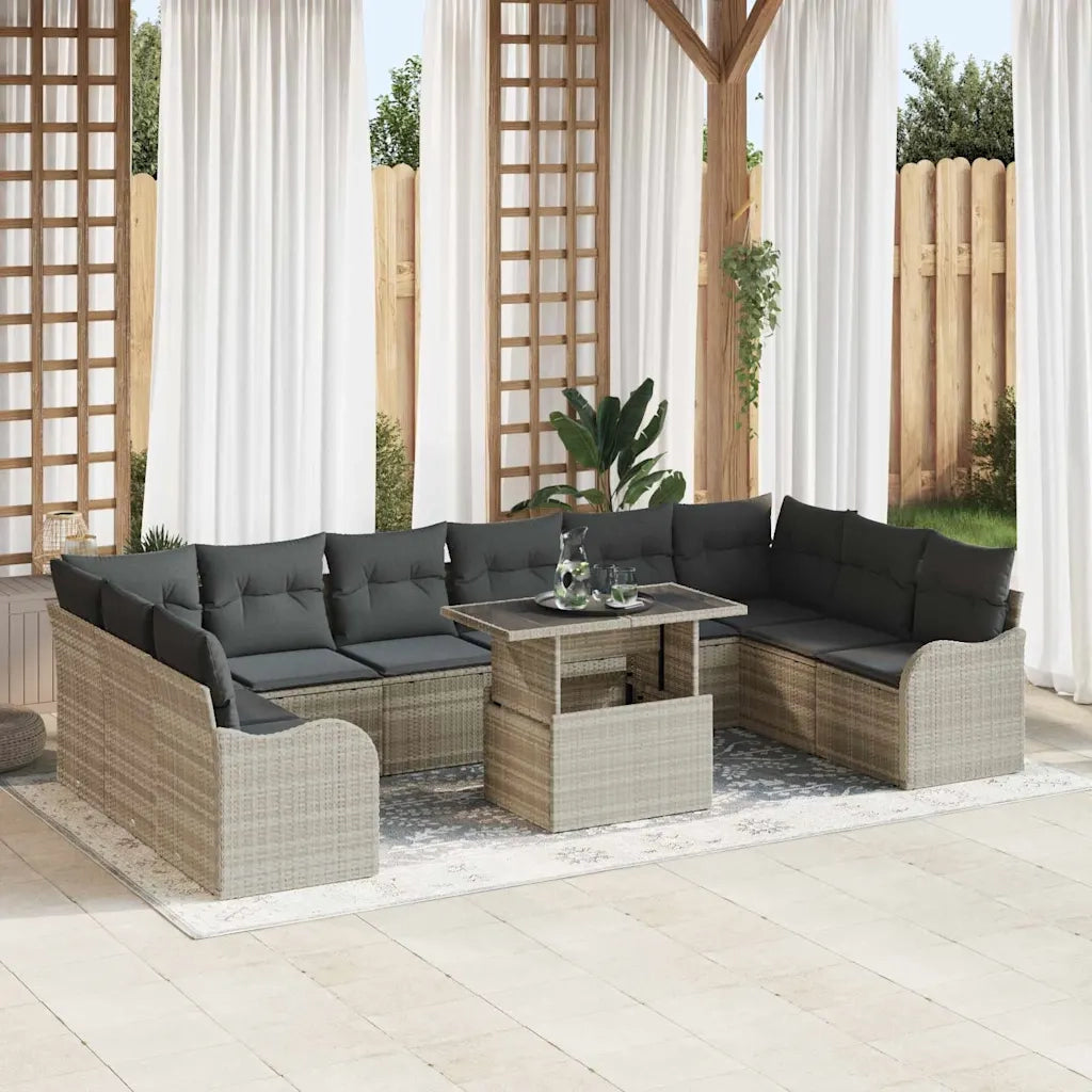Set Divano da Giardino 11 pcs Grigio chiaro Poly Rattan 3348538