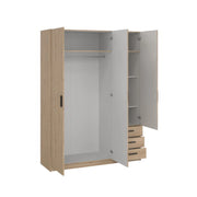 Armadio in Kit 147 x 50 x h 200 cm Quercia a 3 Ante e 3 Cassetti con 4 Ripiani Interni