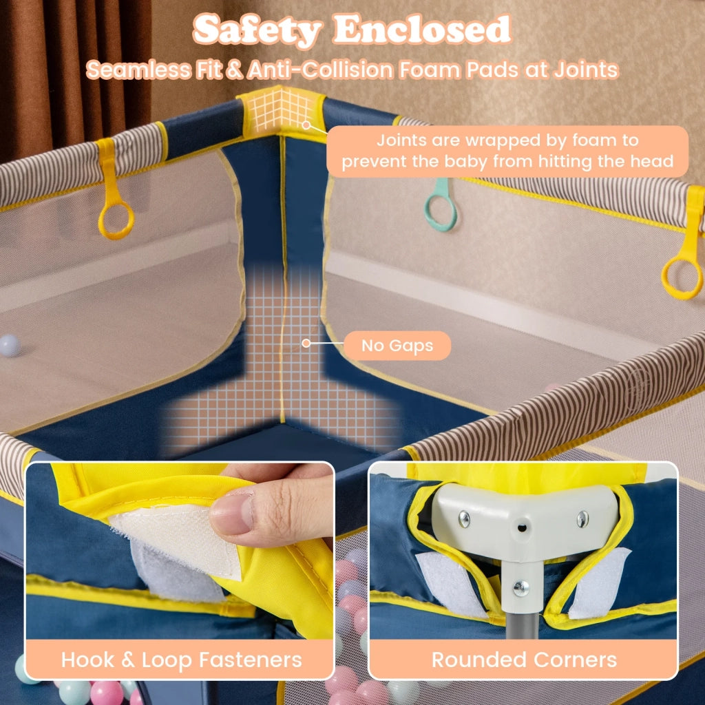 Box per bambini pieghevole 150 x 150 cm con porta a cerniera blu, recinto per bambini robusto e portatile per casa e viaggi
