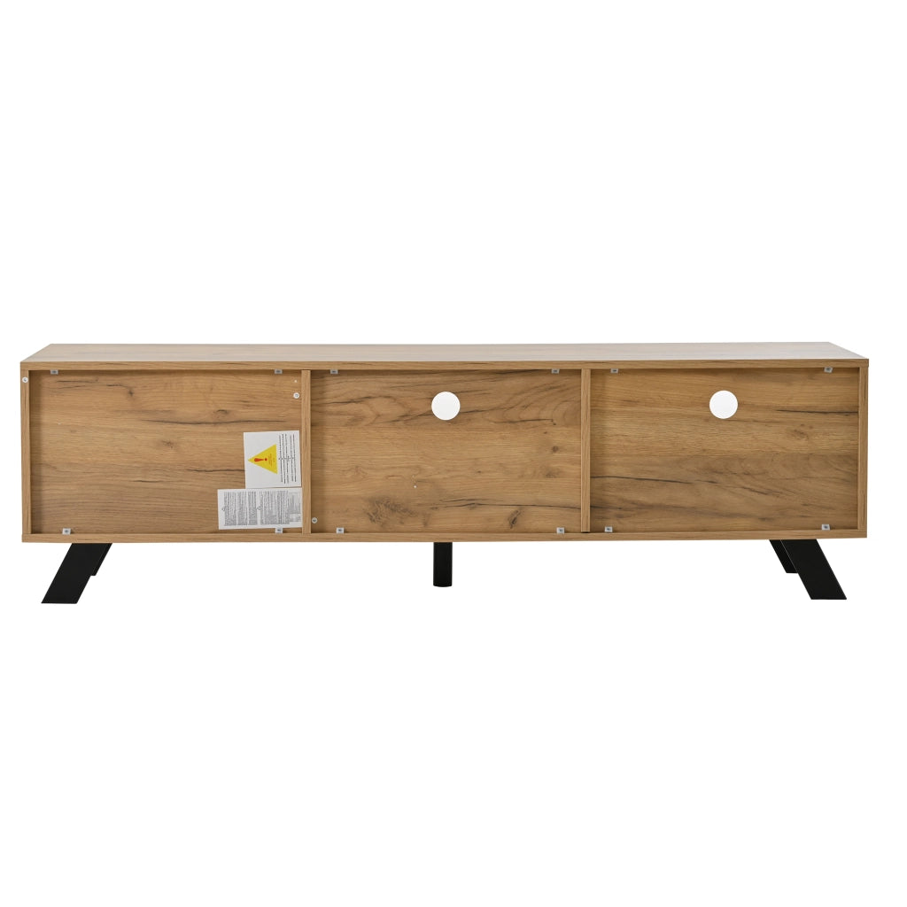 Mobile porta TV con 2 cassetti, 1 armadietto e 2 vani aperti in truciolare legno naturale e nero 150 × 38 × 44 cm