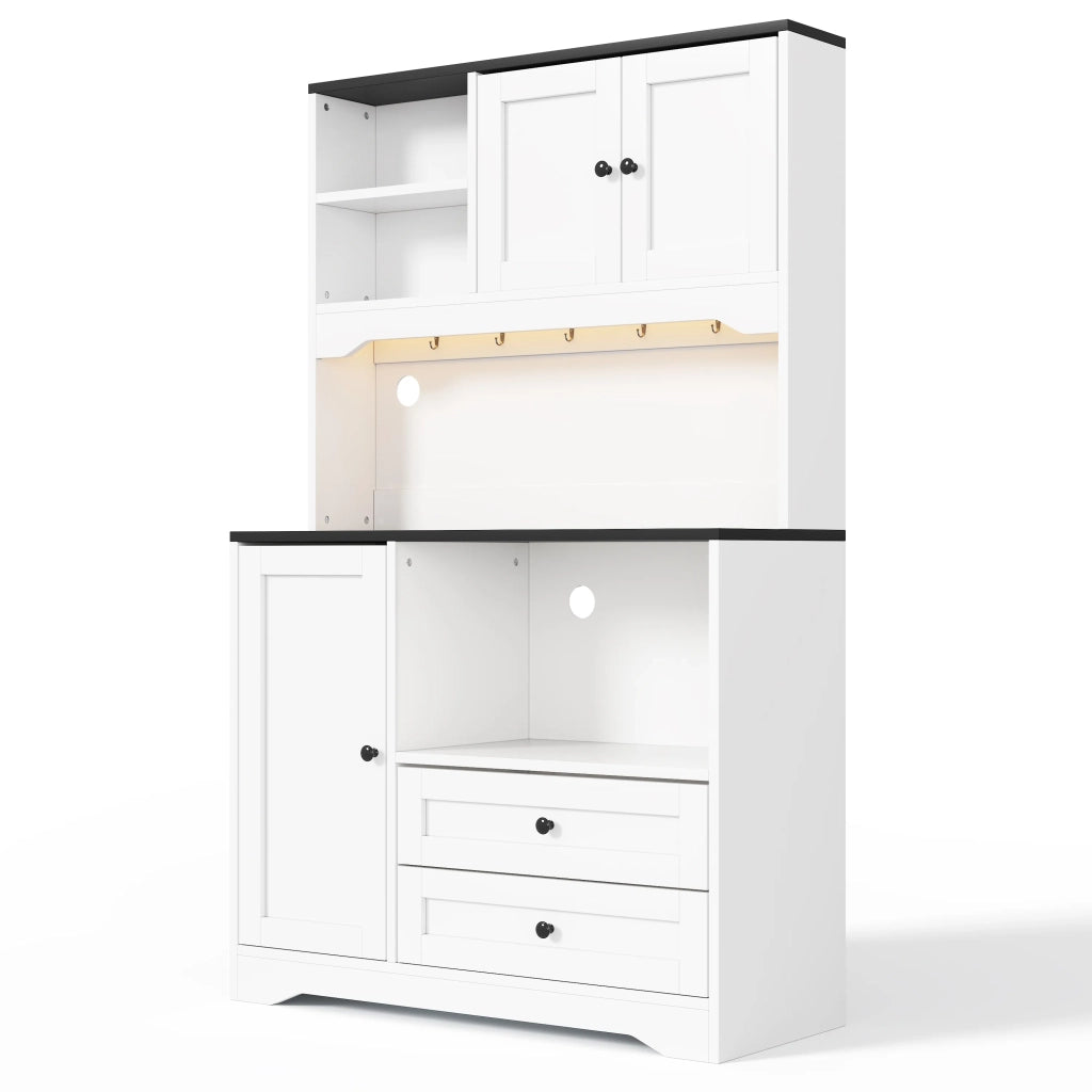 Armadio da cucina alto 100x40x163 cm con illuminazione LED, prese e USB, spazio microonde, ripiani regolabili e portaspezie. Per cucina, sala da pranzo e soggiorno