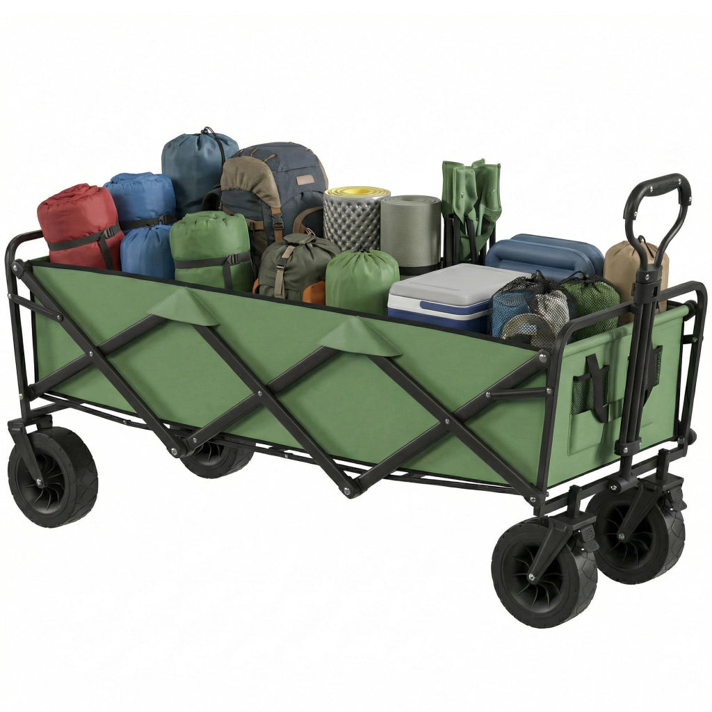 Carrello Giardino Pieghevole 130L ¨C Minimal ¨C Verde con Ruote e Freni