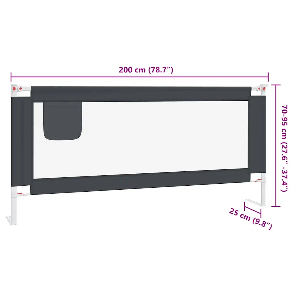 Sponda Letto Sicurezza Bambini Grigio Scuro 200x25 cm Tessuto 10233