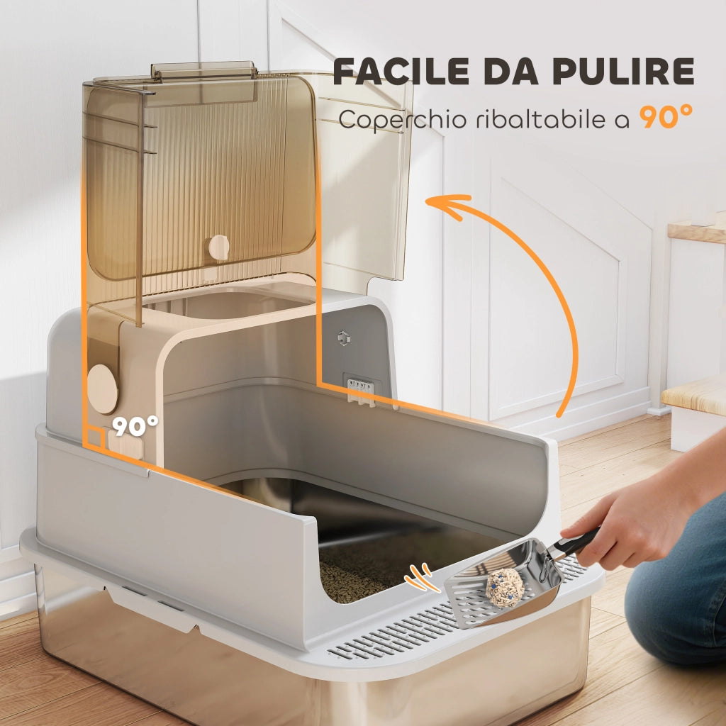 Lettiera Chiusa per Gatti XXL a 2 Porte 70x50x46,5 cm Vaschetta in Acciaio Inox Grigio