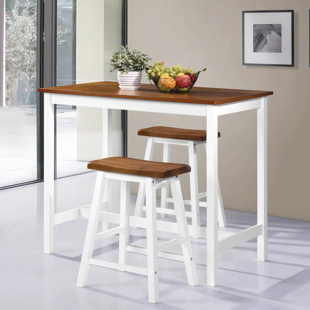 Set Tavolo da Bar e Sgabelli 3 pz in Legno Massello CFW5867053