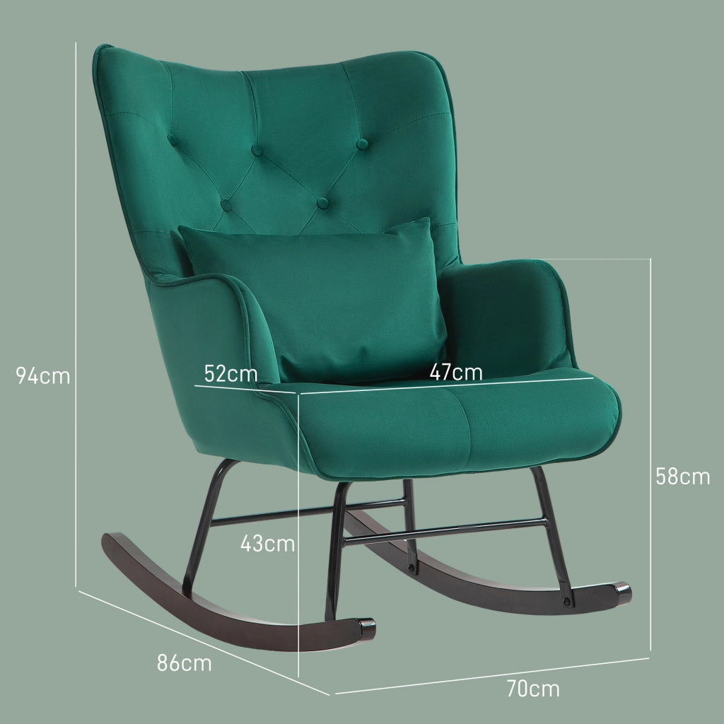 Poltrona a Dondolo in Velluto con Cuscino ¨C Minimal ¨C Verde