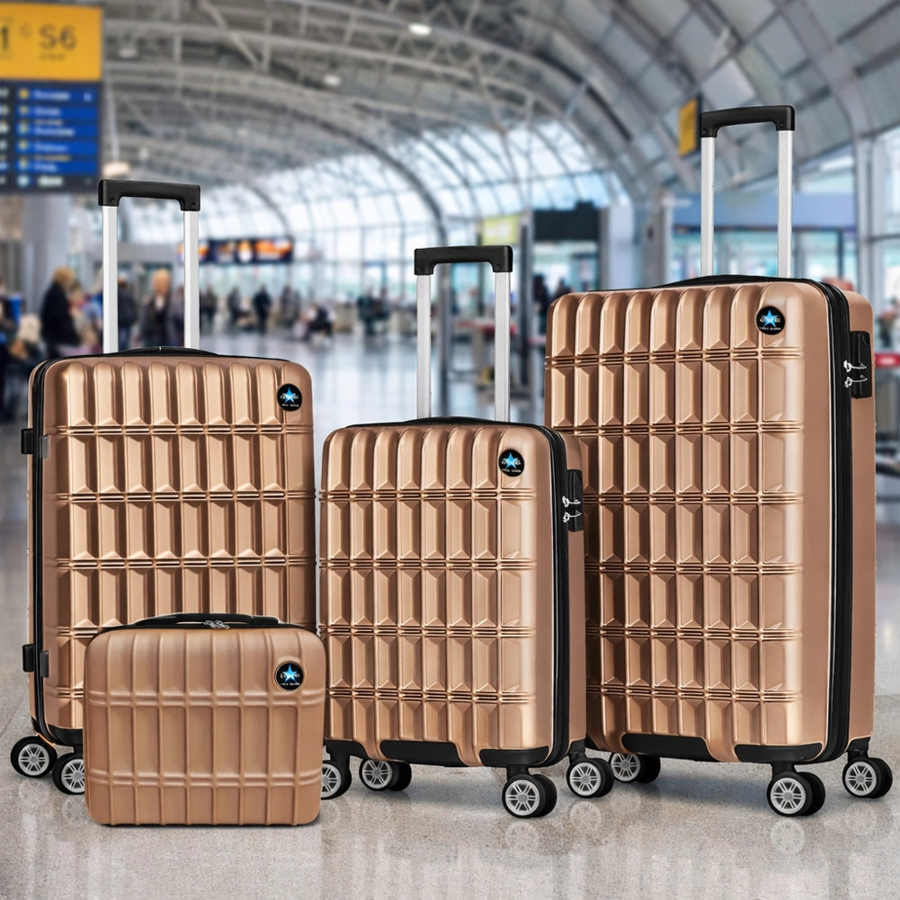Set 3+1 Valigie e Beauty Case da Viaggio Oro Rivestimento Rigido e Resistente