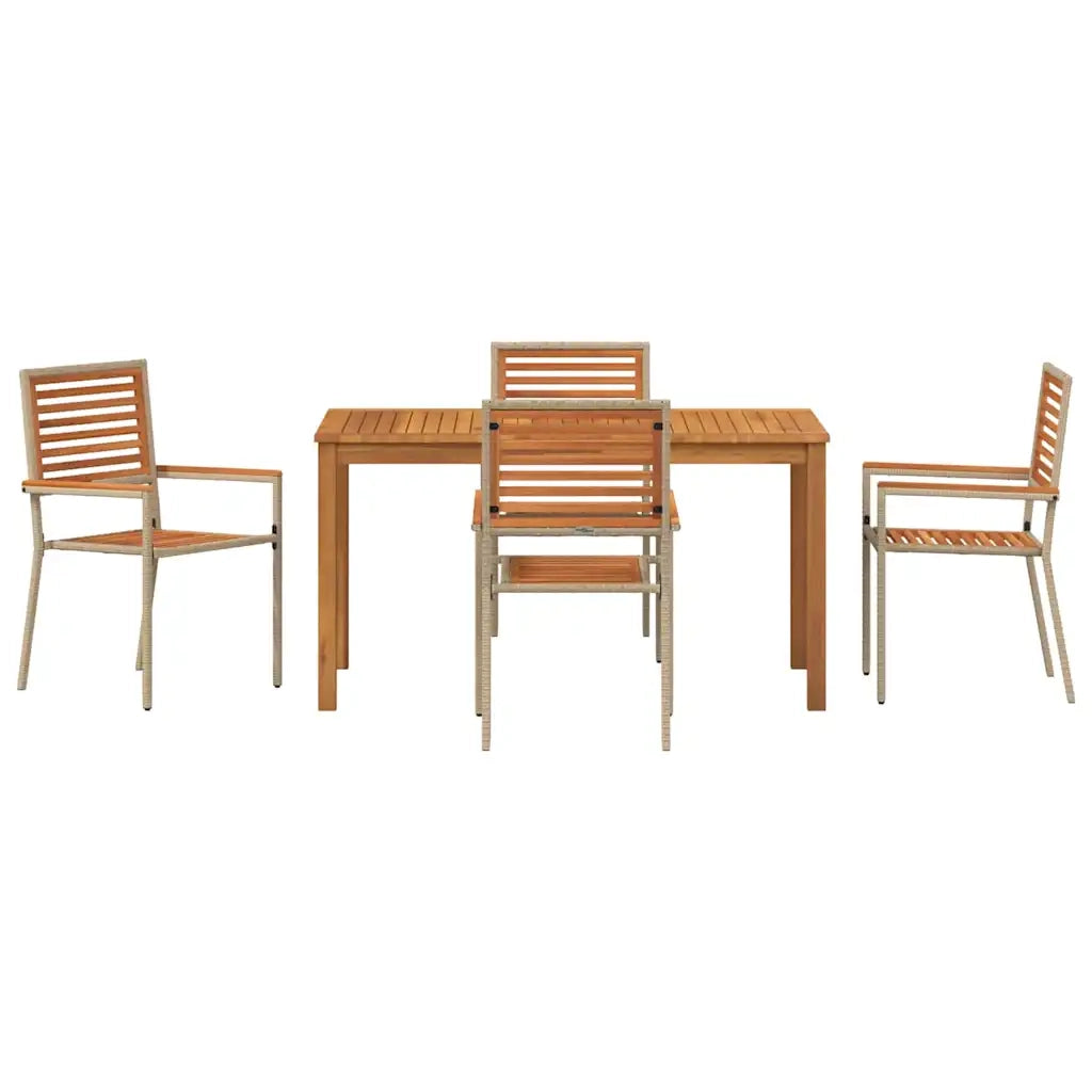 Set da Pranzo per Giardino 5 pcs Beige Legno di Acacia Massello