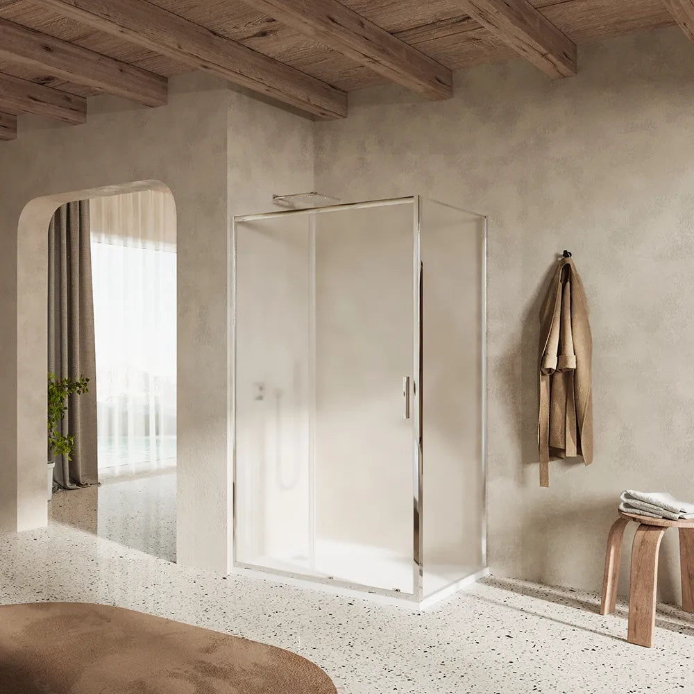 Box doccia slim 90x120cm con porta scorrevole e parete fissa profili cromati e vetro 6mm anticalcare opaco h190| Portofino