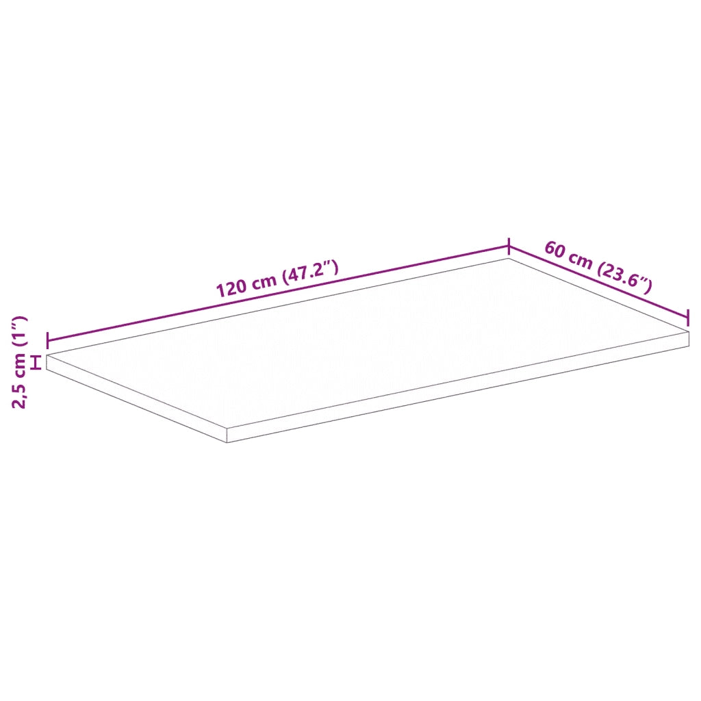 Dessus de table rectangulaire bois massif de manguier brut