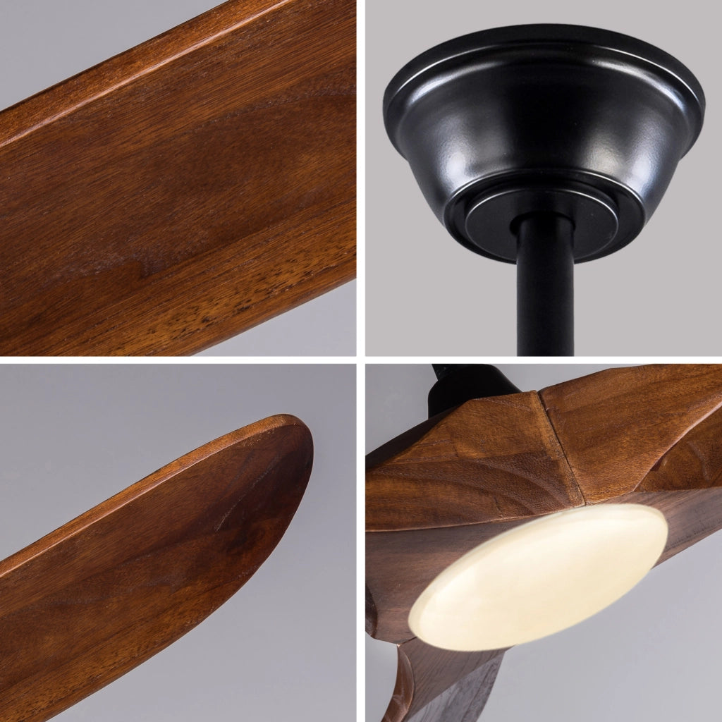 Ventilatore da soffitto 52 pollici con LED dimmerabile e telecomando in metallo e legno